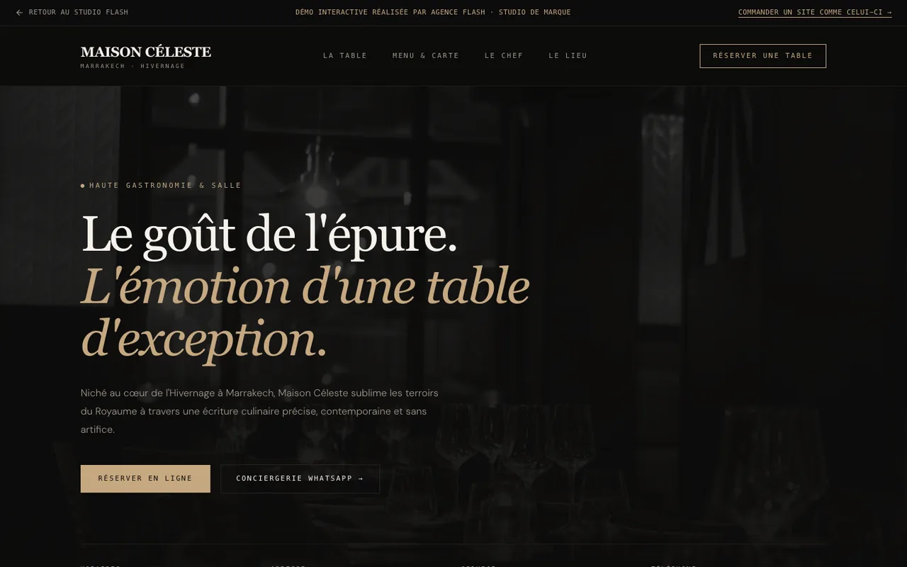 Concept de site du restaurant fictif Maison Céleste